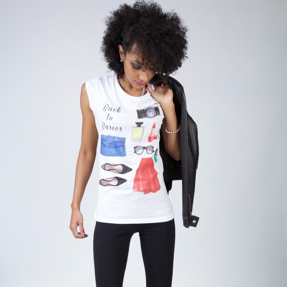 Miss Miss, Back To Basic Tee, Medium, White Printed